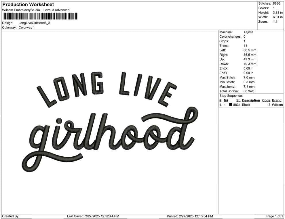 Long Live Girlhood Embroidery Designs: Coquette Quote PES File Feminine Machine Embroidery Digital Download