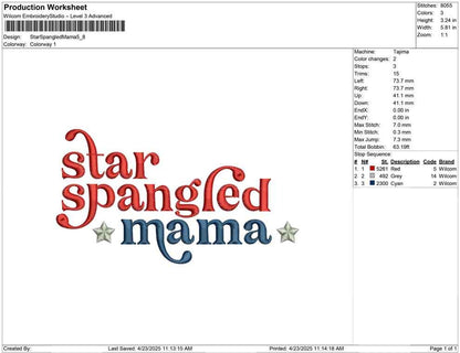 4th of July Embroidery Designs: Star Spangled Mama Machine Embroidery File (pes dst jef+) USA Embroidery Design Digital Download