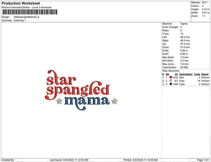 4th of July Embroidery Designs: Star Spangled Mama Machine Embroidery File (pes dst jef+) USA Embroidery Design Digital Download