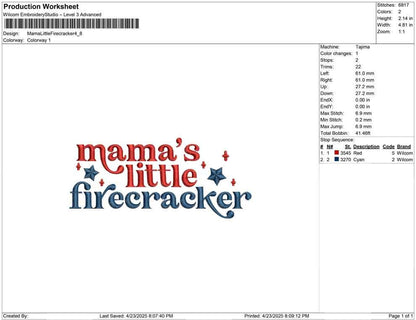 4th of July Machine Embroidery Design: Mama’s Little Firecracker Embroidery Design Patriotic Baby Shirt File PES DST JEF+ (Digital Download)