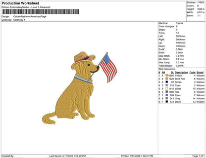 Golden Retriever Embroidery Designs: Patriot Dog Embroidery File Cute Puppy Flag Embroidery Machine File 4th of July File (Digital Download)