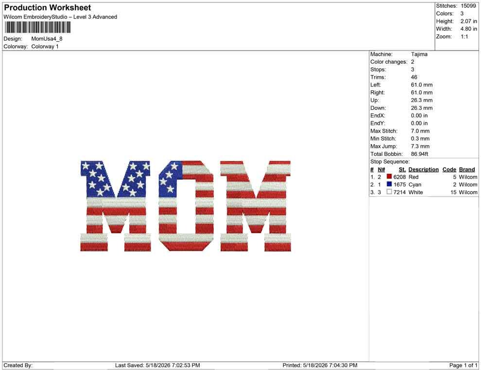 Mom Embroidery Designs: American Flag Mom Machine Embroidery File for Patriotic Mother (PES DST JEF+) Instant Digital Download