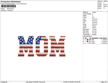 Mom Embroidery Designs: American Flag Mom Machine Embroidery File for Patriotic Mother (PES DST JEF+) Instant Digital Download