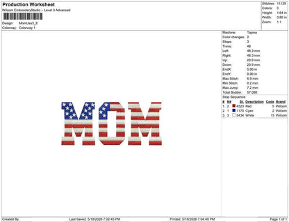 Mom Embroidery Designs: American Flag Mom Machine Embroidery File for Patriotic Mother (PES DST JEF+) Instant Digital Download