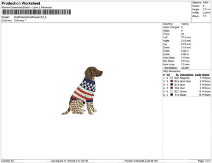 Patriotic German Shorthaired Pointer Embroidery Designs: Sweater Dog Machine Embroidery File 4th of July GSP Embroidery File DST, PES+