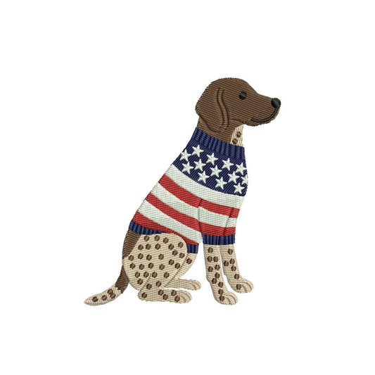 Patriotic German Shorthaired Pointer Embroidery Designs: Sweater Dog Machine Embroidery File 4th of July GSP Embroidery File DST, PES+
