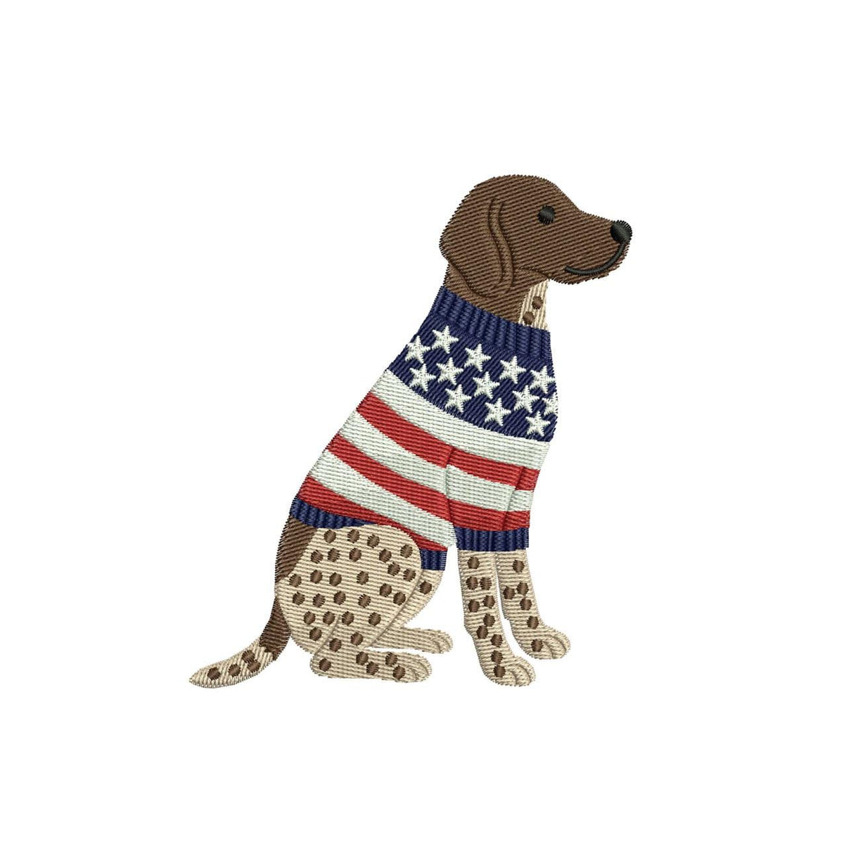Patriotic German Shorthaired Pointer Embroidery Designs: Sweater Dog Machine Embroidery File 4th of July GSP Embroidery File DST, PES+