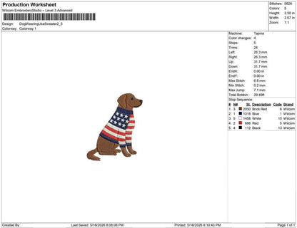 Labrador Retriever Embroidery Designs: American Flag Sweater Dog Machine Embroidery File 4th of July Embroidery File (DST, JEF, PES+)