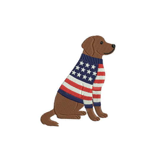 Labrador Retriever Embroidery Designs: American Flag Sweater Dog Machine Embroidery File 4th of July Embroidery File (DST, JEF, PES+)