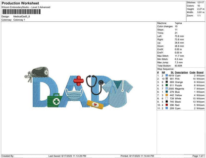Father's Day Embroidery Designs: Dad Doctor Machine Embroidery Files For Nurse or Frontline Workers EMT Embroidery Design (Digital Download)