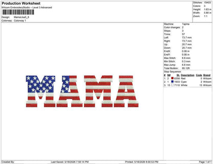 4th of July Embroidery Designs: American Flag Mama Machine Embroidery File For Patriotic Mom Embroidery Design PES DST JEF+ Digital Download