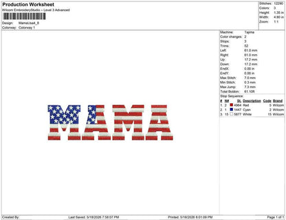 4th of July Embroidery Designs: American Flag Mama Machine Embroidery File For Patriotic Mom Embroidery Design PES DST JEF+ Digital Download