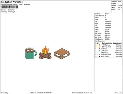 Camping Trip Embroidery Designs: Campfire, Smores, Hot Cocoa Machine Embroidery Files (PES DST EXP+) Instant Digital Download