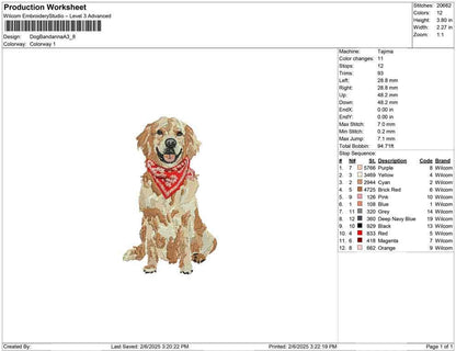 Golden Retriever Embroidery Designs: Happy Dog with Bandanna Machine Embroidery File (Digital Download)