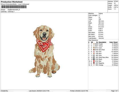 Golden Retriever Embroidery Designs: Happy Dog with Bandanna Machine Embroidery File (Digital Download)