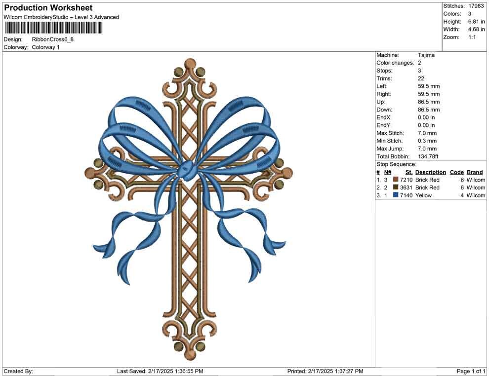 Easter Embroidery Designs: Coquette Cross Embroidery Machine File of Elegant Cross Embroidery Design with Ribbon Bow (DST, PES, EXP, more)