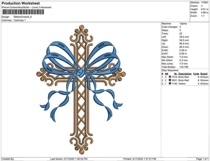 Easter Embroidery Designs: Coquette Cross Embroidery Machine File of Elegant Cross Embroidery Design with Ribbon Bow (DST, PES, EXP, more)