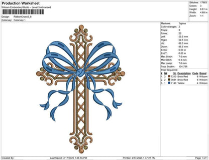 Cross Embroidery Designs: Coquette Cross Embroidery Machine Files of Elegant Embroidery Design Christian Crucifix Bow (DST, PES, EXP+)