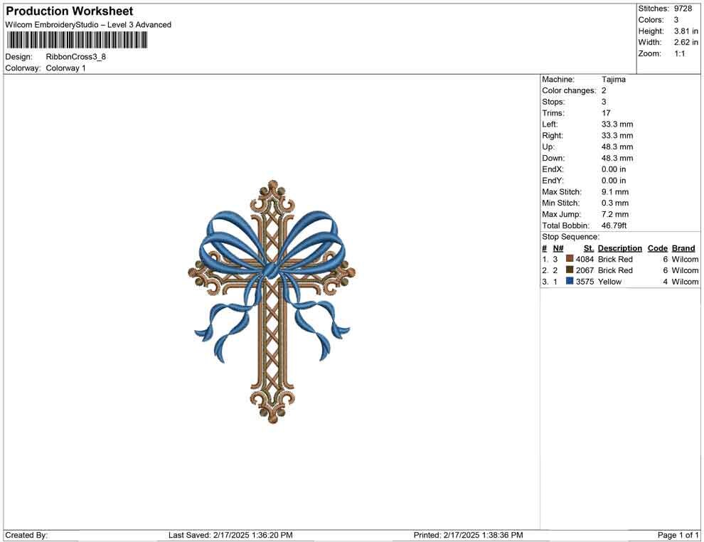 Easter Embroidery Designs: Coquette Cross Embroidery Machine File of Elegant Cross Embroidery Design with Ribbon Bow (DST, PES, EXP, more)