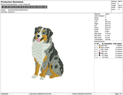 Australian Shepherd Embroidery Design: Dog Lover Gift (DST, PES, JEF+) (Digital Download