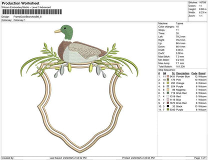 Mallard Duck Crest Embroidery Design: Rustic Monogram Frame (Digital Download)