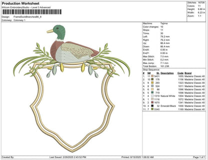 Mallard Duck Crest Embroidery Design: Rustic Monogram Frame (Digital Download)