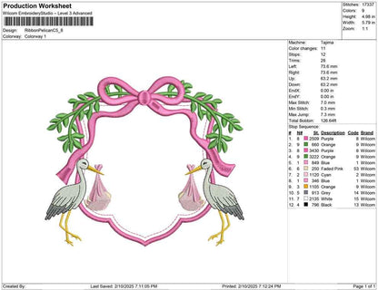 Stork Embroidery Crest Design: Baby Banner Machine Embroidery File Floral Crest Heirloom Baby Girl Embroidery Designs