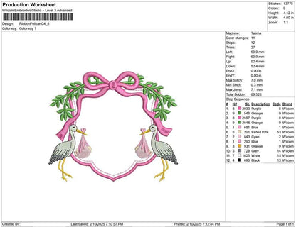 Stork Embroidery Crest Design: Baby Banner Machine Embroidery File Floral Crest Heirloom Baby Girl Embroidery Designs