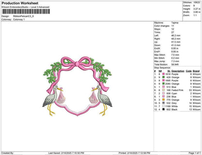 Stork Embroidery Crest Design: Baby Banner Machine Embroidery File Floral Crest Heirloom Baby Girl Embroidery Designs