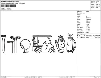 Golf Icon Embroidery Designs: Golf Cart Golf Club Machine Embroidery File Golf Towel Embroidery Pattern (PES DST JEF+) Digital Download