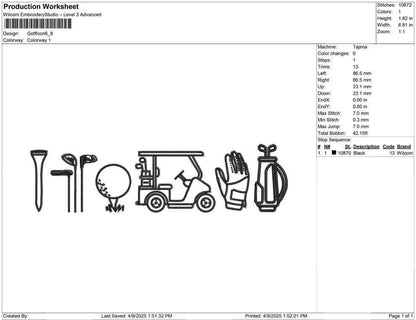 Golf Icon Embroidery Designs: Golf Cart Golf Club Machine Embroidery File Golf Towel Embroidery Pattern (PES DST JEF+) Digital Download