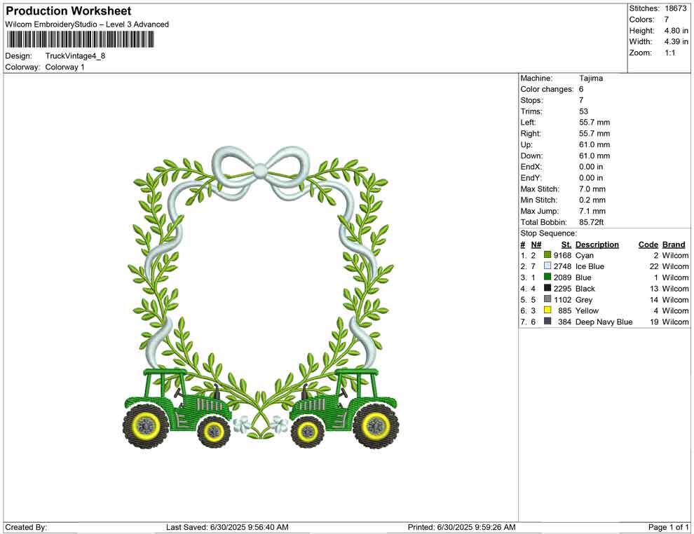 Vintage Tractor Embroidery Design: Laurel Frame Crest (Digital Download)