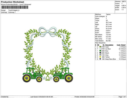 Vintage Tractor Embroidery Design: Laurel Frame Crest (Digital Download)