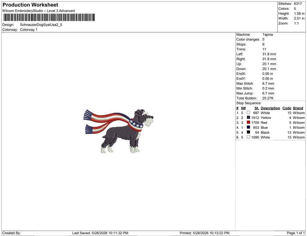 Patriotic Schnauzer Embroidery Designs: Cowboy Dog Machine Embroidery File 4th of July Puppy Embroidery File (DST, PES, JEF+) Digital
