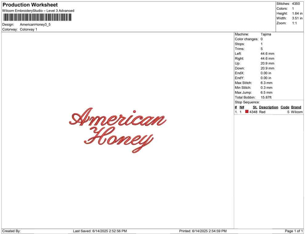 American Honey Embroidery Design: Retro Script USA Machine Embroidery Files Patriotic Western Country (PES DST+) Download Download