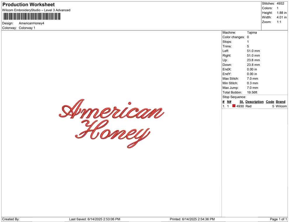 American Honey Embroidery Design: Retro Script USA Machine Embroidery Files Patriotic Western Country (PES DST+) Download Download