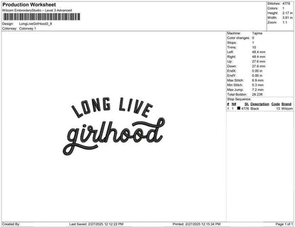 Long Live Girlhood Embroidery Designs: Girls Coquette Quote Machine Embroidery Files PES DST JEF+ Girl Embroidery Design (Digital Download)