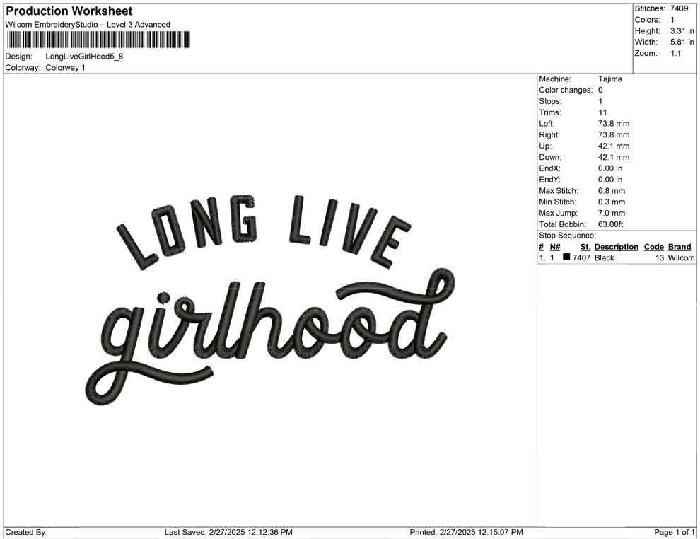 Long Live Girlhood Embroidery Designs: Girls Coquette Quote Machine Embroidery Files PES DST JEF+ Girl Embroidery Design (Digital Download)