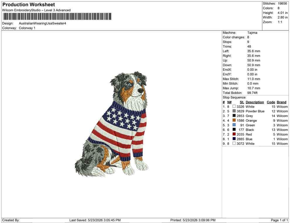 Patriotic Austrailian Shepherd Embroidery Designs: Sweater Dog Machine Embroidery File 4th of July Embroidery File (DST, PES, JEF+) Digital