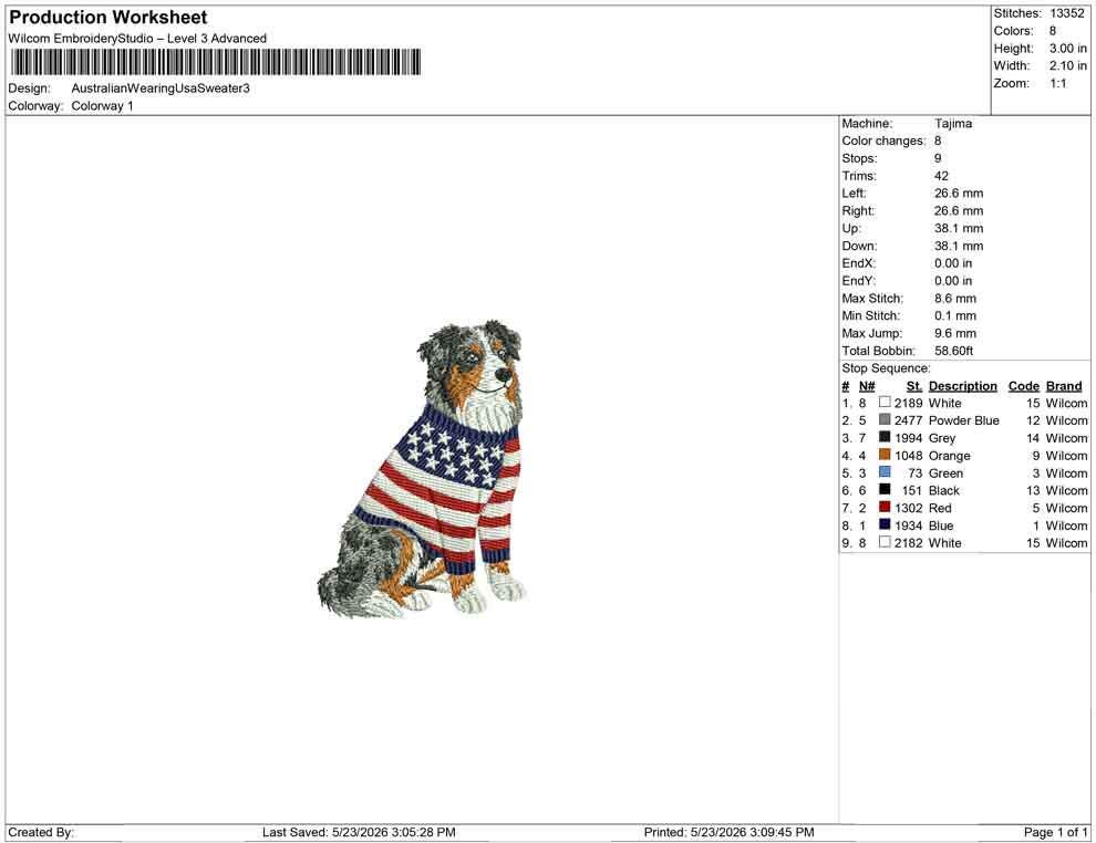 Patriotic Austrailian Shepherd Embroidery Designs: Sweater Dog Machine Embroidery File 4th of July Embroidery File (DST, PES, JEF+) Digital