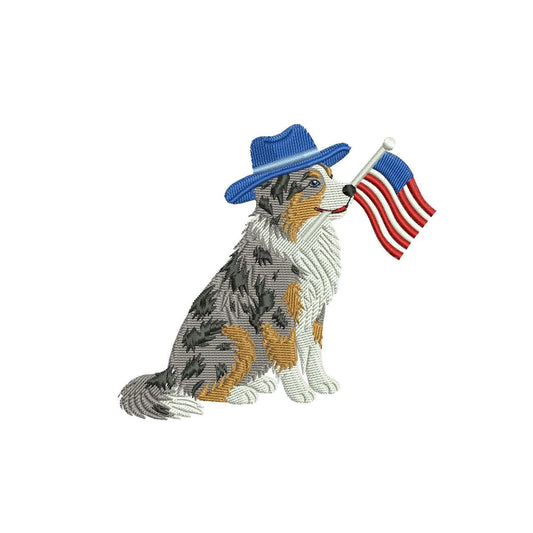Australian Shepherd Embroidery Designs: Patriot Dog Embroidery File Cute Puppy Flag Embroidery Machine File 4th of July (Digital Download)