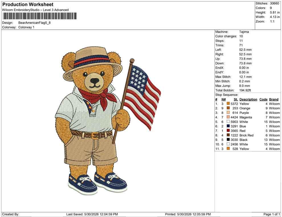 Patriotic Golden Bear Embroidery Designs: 4th Of July Bear Machine Embroidery File Independence Day Embroidery File (DST, PES, JEF+) Digital