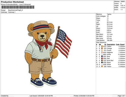 Patriotic Golden Bear Embroidery Designs: 4th Of July Bear Machine Embroidery File Independence Day Embroidery File (DST, PES, JEF+) Digital
