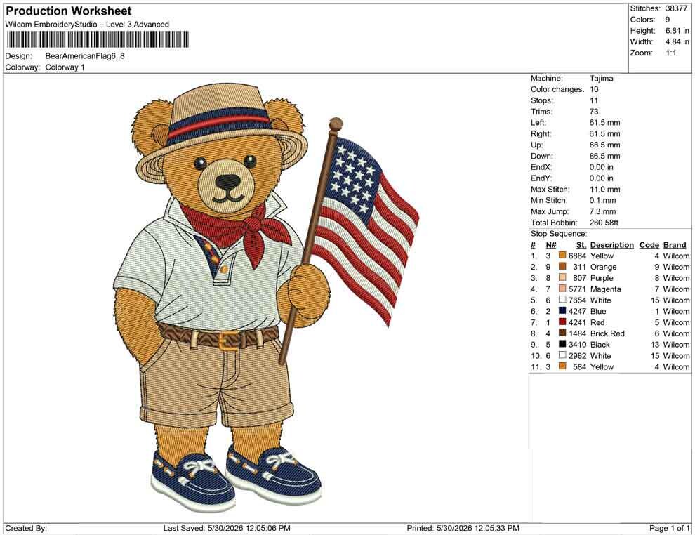 Patriotic Golden Bear Embroidery Designs: 4th Of July Bear Machine Embroidery File Independence Day Embroidery File (DST, PES, JEF+) Digital