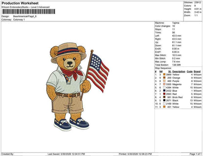 Patriotic Golden Bear Embroidery Designs: 4th Of July Bear Machine Embroidery File Independence Day Embroidery File (DST, PES, JEF+) Digital