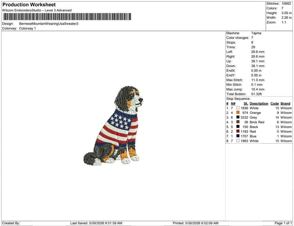 Patriotic Bernese Mountain Dog Embroidery Designs: Sweater Dog Machine Embroidery File 4th of July Embroidery File (DST, PES, JEF+) Digital