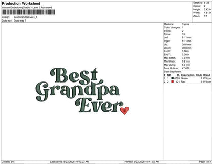 Father's Day Embroidery Designs: Best Grandpa Machine Embroidery File Best Day Embroidery Files (JEF DST PES+) Instant Digital Download