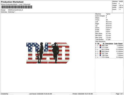 Father's Day Embroidery Designs: American Army Dad Machine Embroidery File For Patriotic Dad (Digital Download) PES DST JEF+