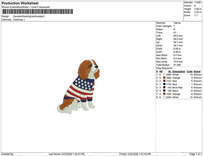 Patriotic Cavalier King Charles Spaniel Embroidery Designs: Sweater Dog Machine Embroidery File KCC Embroidery File (DST, PES+)