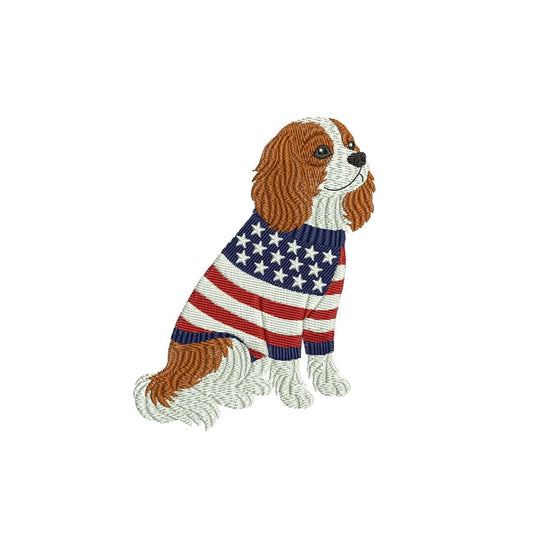 Patriotic Cavalier King Charles Spaniel Embroidery Designs: Sweater Dog Machine Embroidery File KCC Embroidery File (DST, PES+)
